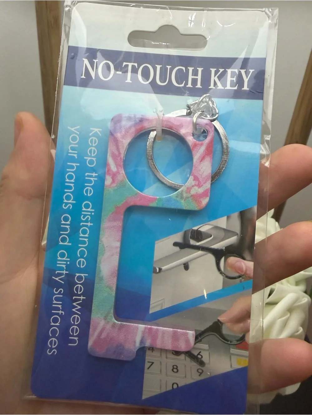 No-Touch Key Touch-Free Door Opener Keychain - Pink/Teal Marble